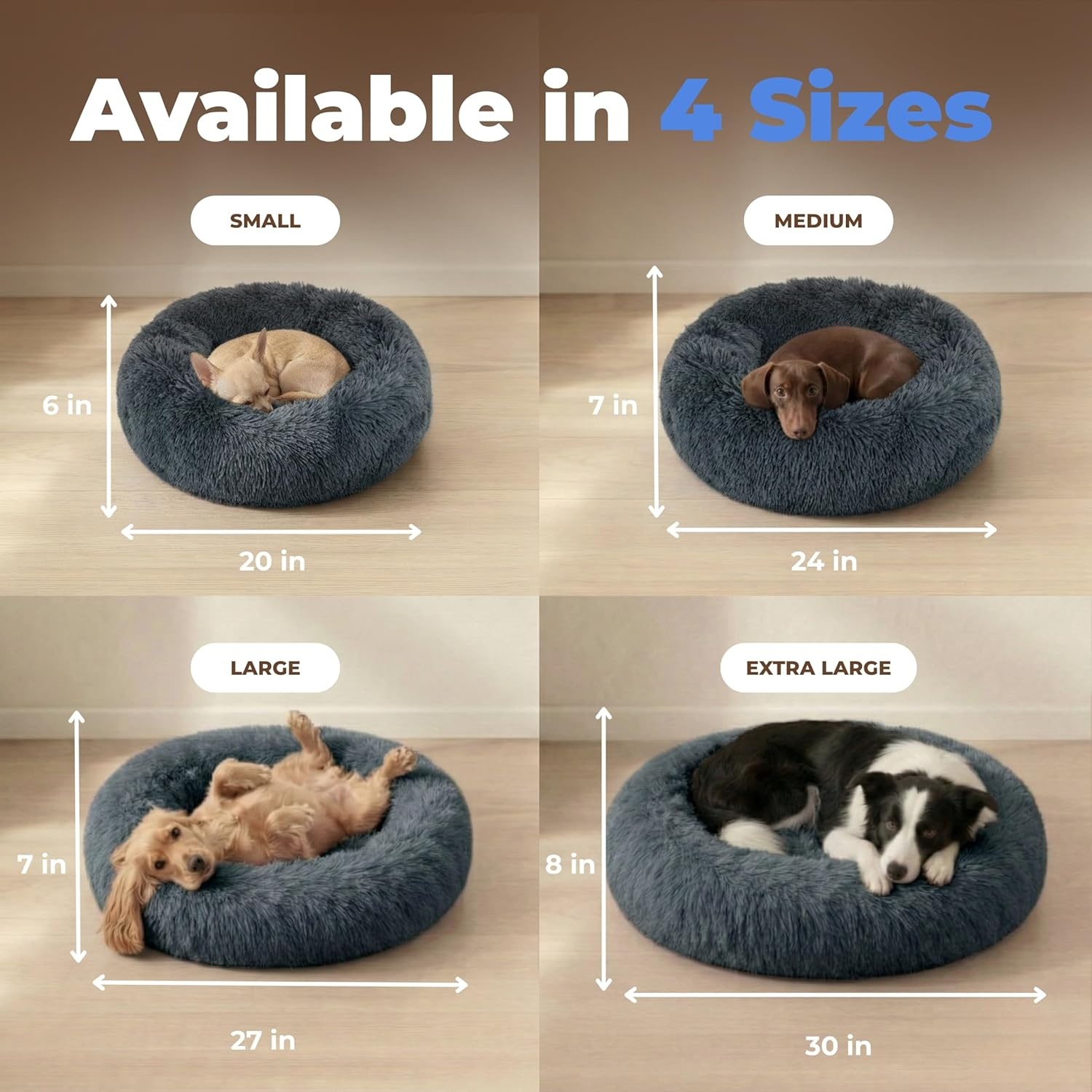 image:imageBest Pet Supplies Round Calming Dog Bed for Small Medium amp Large Dogs Plush Donut Cuddler Pet Bed wRaised Rim for Head Neck Support AntiSlip Bottom Washable Bed Pink 20 x 20 x 6Gray