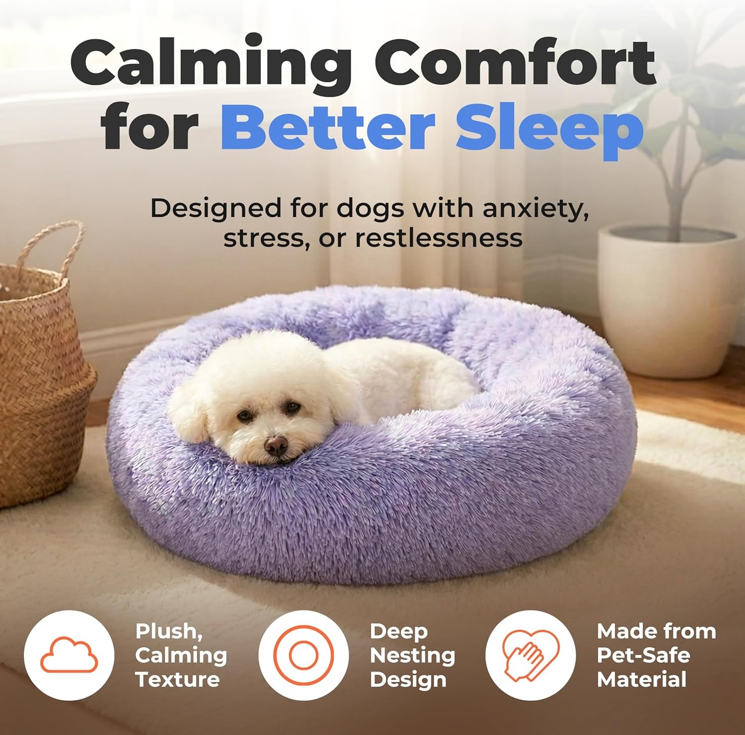 image:imageBest Pet Supplies Round Calming Dog Bed for Small Medium amp Large Dogs Plush Donut Cuddler Pet Bed wRaised Rim for Head Neck Support AntiSlip Bottom Washable Bed Pink 20 x 20 x 6Lavender