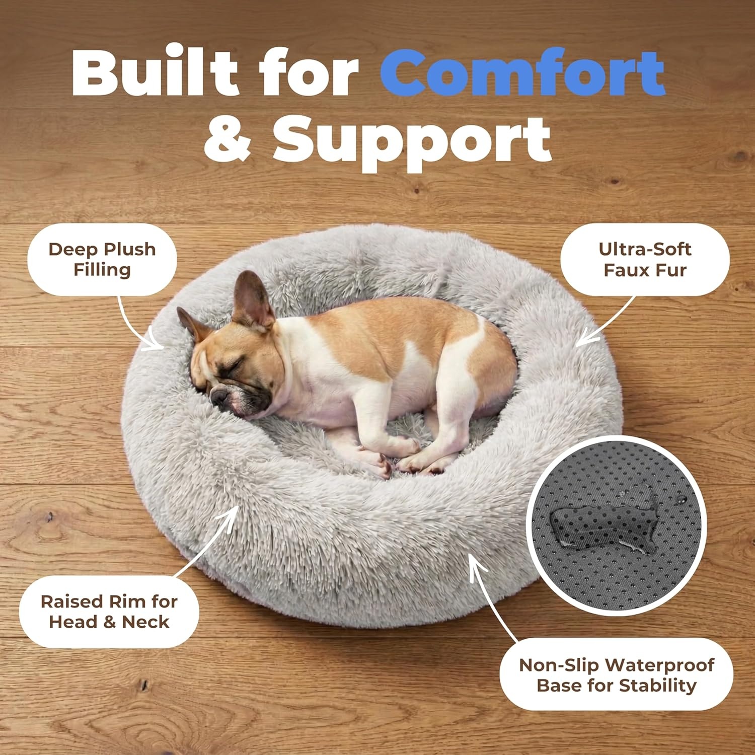 image:imageBest Pet Supplies Round Calming Dog Bed for Small Medium amp Large Dogs Plush Donut Cuddler Pet Bed wRaised Rim for Head Neck Support AntiSlip Bottom Washable Bed Pink 20 x 20 x 6Light Warm Gray