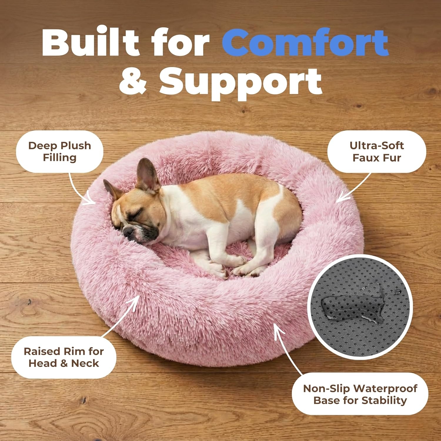 image:imageBest Pet Supplies Round Calming Dog Bed for Small Medium amp Large Dogs Plush Donut Cuddler Pet Bed wRaised Rim for Head Neck Support AntiSlip Bottom Washable Bed Pink 20 x 20 x 6Pink