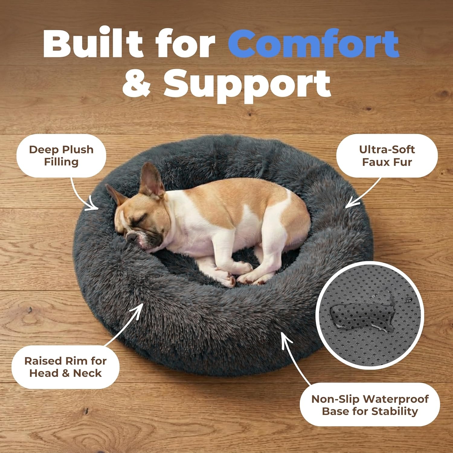 image:imageBest Pet Supplies Round Calming Dog Bed for Small Medium amp Large Dogs Plush Donut Cuddler Pet Bed wRaised Rim for Head Neck Support AntiSlip Bottom Washable Bed Pink 20 x 20 x 6Gray