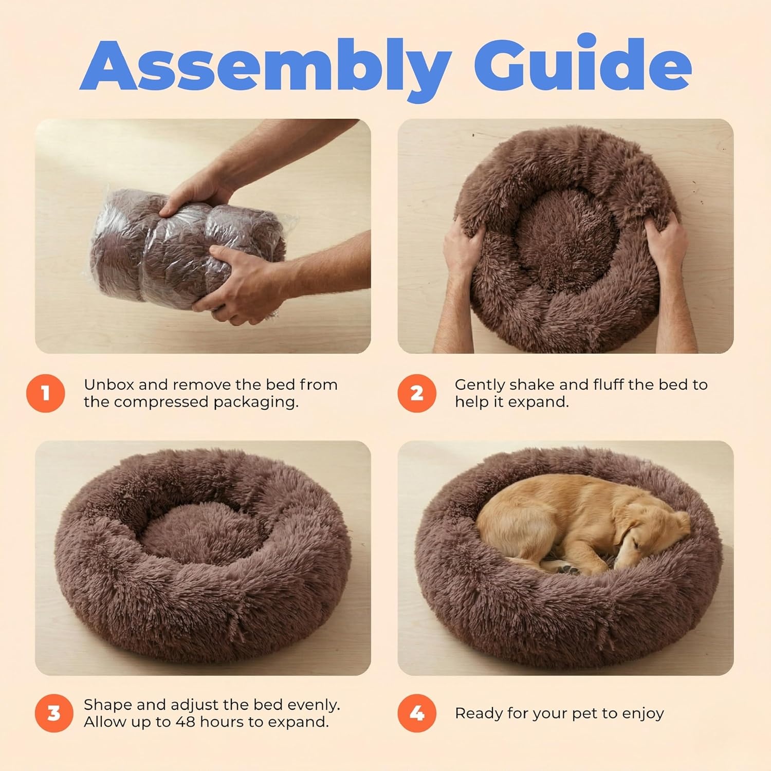 image:imageBest Pet Supplies Round Calming Dog Bed for Small Medium amp Large Dogs Plush Donut Cuddler Pet Bed wRaised Rim for Head Neck Support AntiSlip Bottom Washable Bed Pink 20 x 20 x 6Caramel