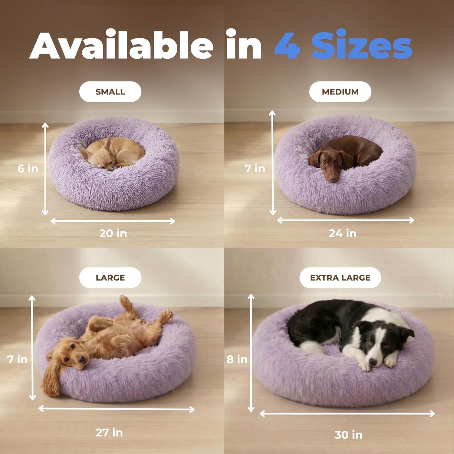 image:imageBest Pet Supplies Round Calming Dog Bed for Small Medium amp Large Dogs Plush Donut Cuddler Pet Bed wRaised Rim for Head Neck Support AntiSlip Bottom Washable Bed Pink 20 x 20 x 6Lavender