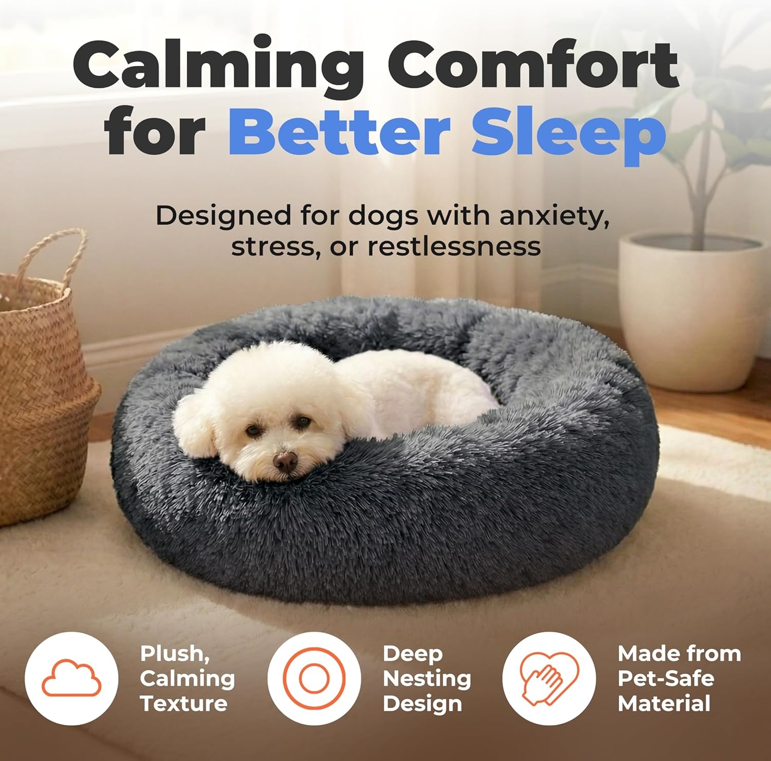 image:imageBest Pet Supplies Round Calming Dog Bed for Small Medium amp Large Dogs Plush Donut Cuddler Pet Bed wRaised Rim for Head Neck Support AntiSlip Bottom Washable Bed Pink 20 x 20 x 6Gray