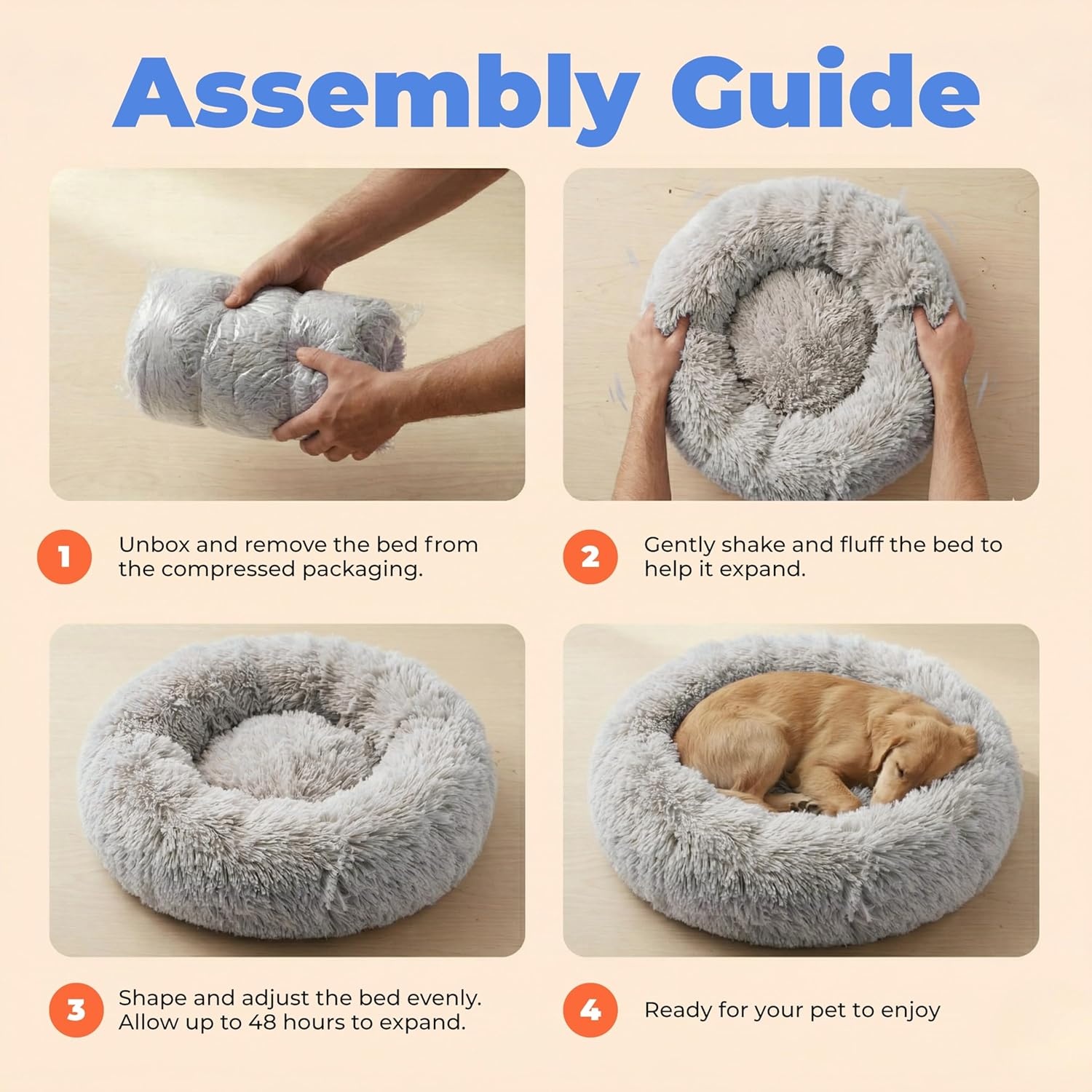 image:imageBest Pet Supplies Round Calming Dog Bed for Small Medium amp Large Dogs Plush Donut Cuddler Pet Bed wRaised Rim for Head Neck Support AntiSlip Bottom Washable Bed Pink 20 x 20 x 6Light Warm Gray