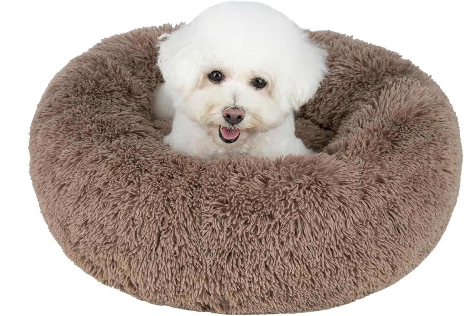 image:imageBest Pet Supplies Round Calming Dog Bed for Small Medium amp Large Dogs Plush Donut Cuddler Pet Bed wRaised Rim for Head Neck Support AntiSlip Bottom Washable Bed Pink 20 x 20 x 6Caramel