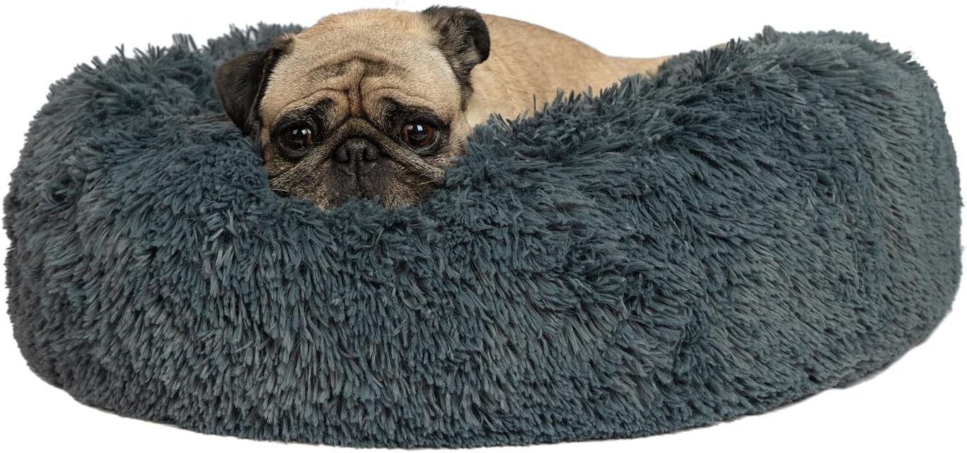 image:imageBest Pet Supplies Round Calming Dog Bed for Small Medium amp Large Dogs Plush Donut Cuddler Pet Bed wRaised Rim for Head Neck Support AntiSlip Bottom Washable Bed Pink 20 x 20 x 6Gray