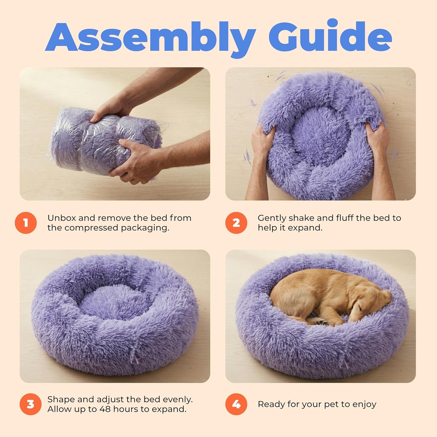 image:imageBest Pet Supplies Round Calming Dog Bed for Small Medium amp Large Dogs Plush Donut Cuddler Pet Bed wRaised Rim for Head Neck Support AntiSlip Bottom Washable Bed Pink 20 x 20 x 6Lavender