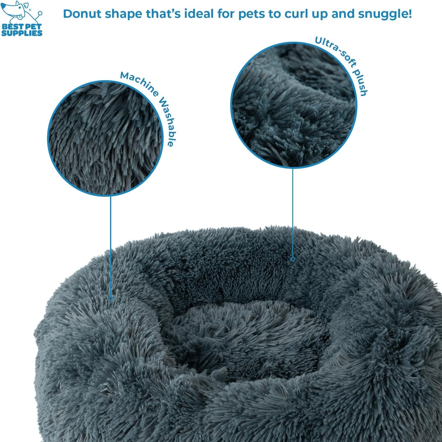 image:imageBest Pet Supplies Round Calming Dog Bed for Small Medium amp Large Dogs Plush Donut Cuddler Pet Bed wRaised Rim for Head Neck Support AntiSlip Bottom Washable Bed Pink 20 x 20 x 6Gray