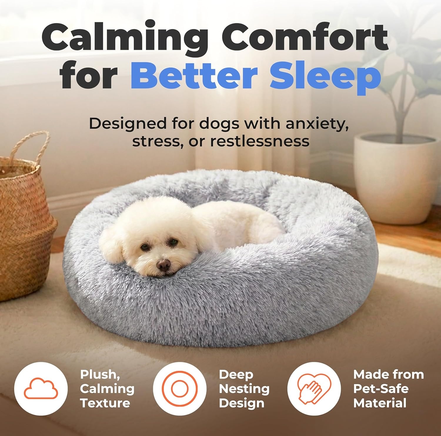 image:imageBest Pet Supplies Round Calming Dog Bed for Small Medium amp Large Dogs Plush Donut Cuddler Pet Bed wRaised Rim for Head Neck Support AntiSlip Bottom Washable Bed Pink 20 x 20 x 6Light Warm Gray