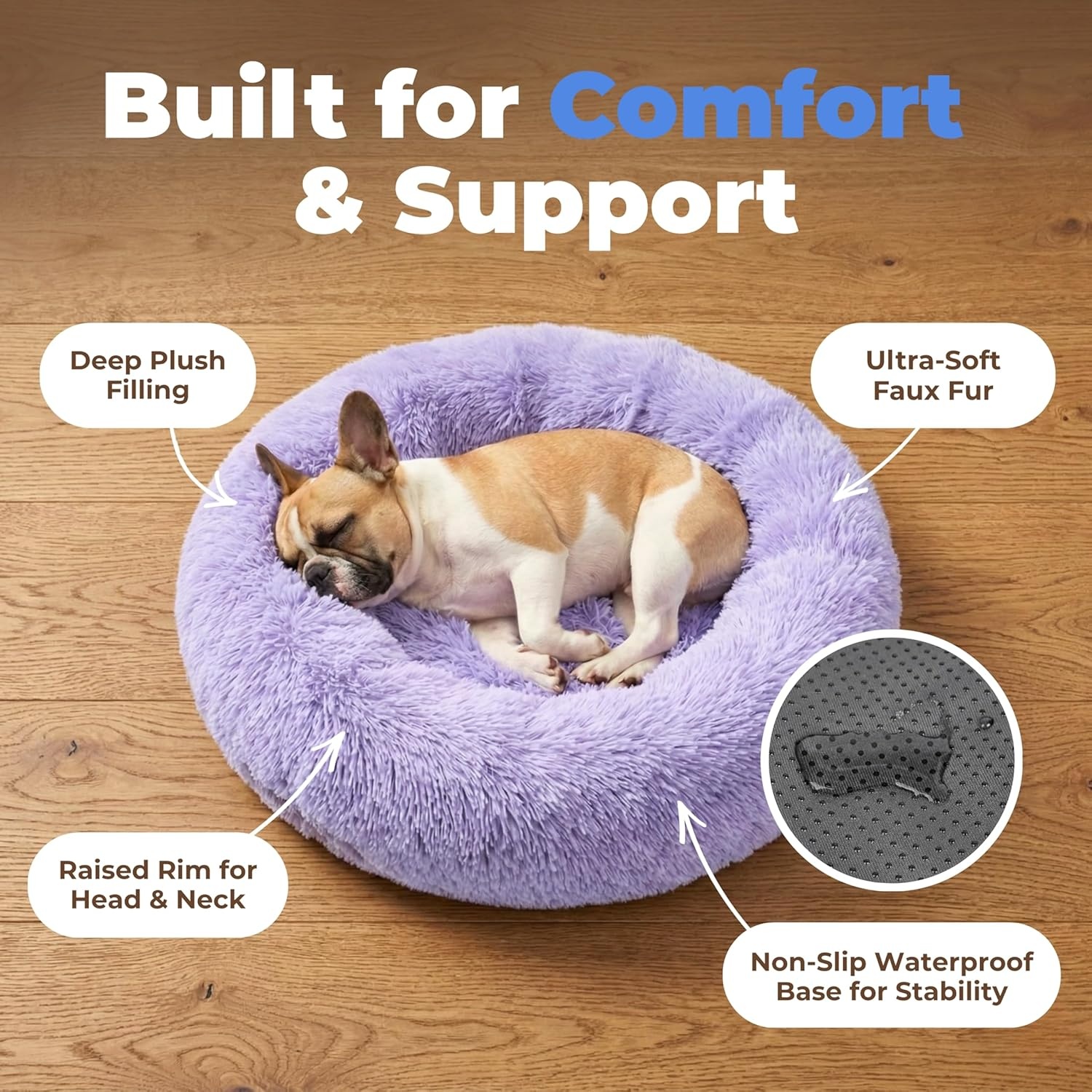 image:imageBest Pet Supplies Round Calming Dog Bed for Small Medium amp Large Dogs Plush Donut Cuddler Pet Bed wRaised Rim for Head Neck Support AntiSlip Bottom Washable Bed Pink 20 x 20 x 6Lavender
