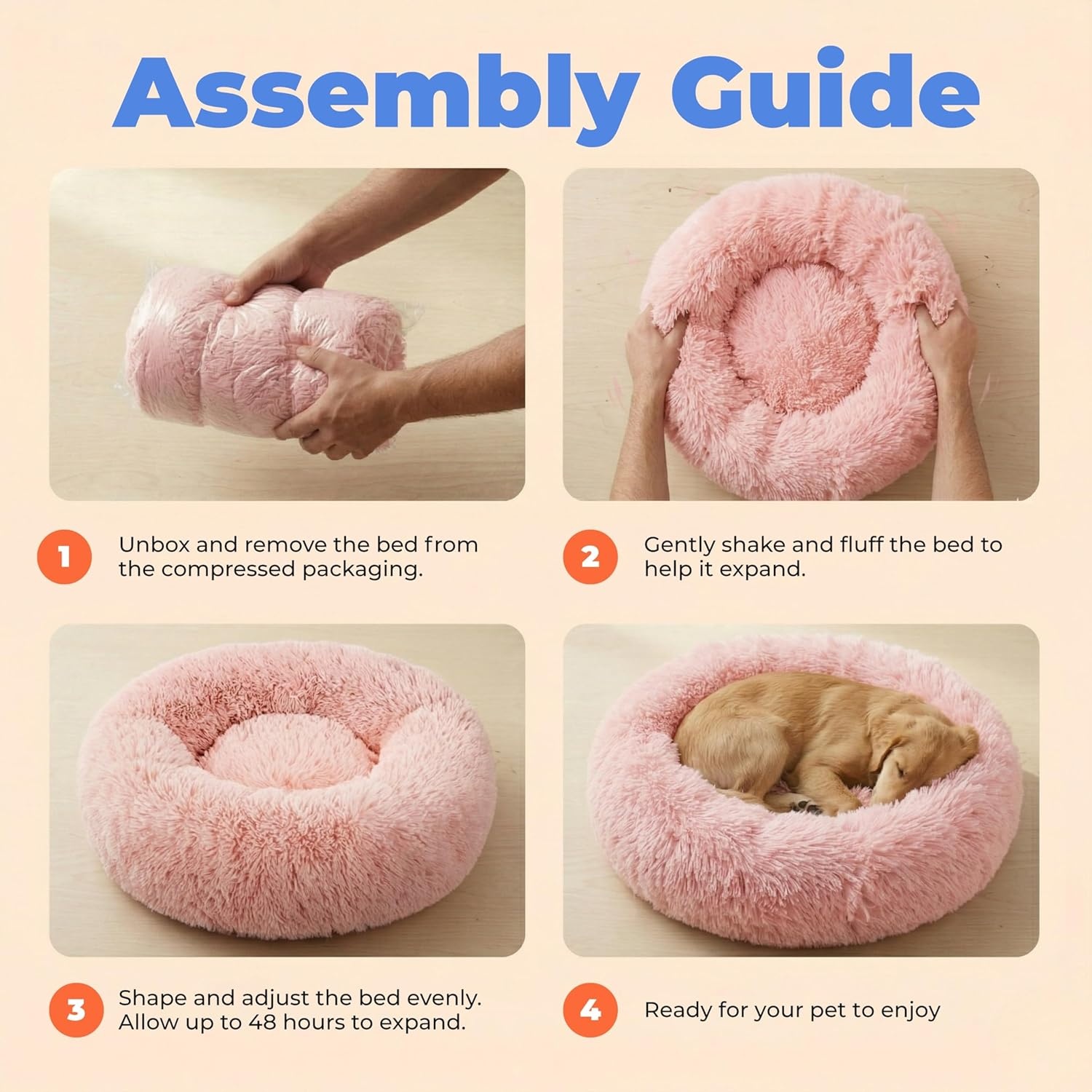 image:imageBest Pet Supplies Round Calming Dog Bed for Small Medium amp Large Dogs Plush Donut Cuddler Pet Bed wRaised Rim for Head Neck Support AntiSlip Bottom Washable Bed Pink 20 x 20 x 6Pink