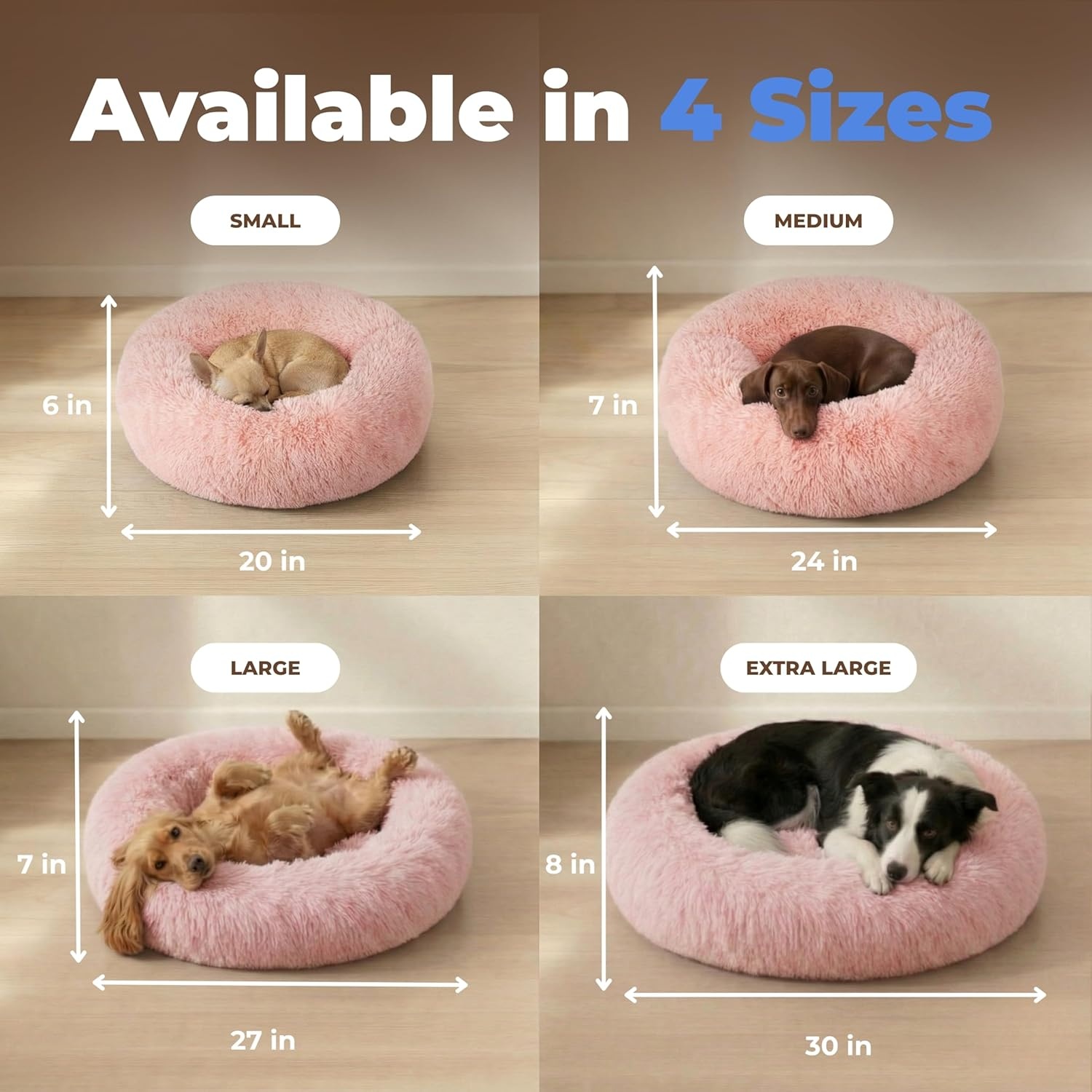 image:imageBest Pet Supplies Round Calming Dog Bed for Small Medium amp Large Dogs Plush Donut Cuddler Pet Bed wRaised Rim for Head Neck Support AntiSlip Bottom Washable Bed Pink 20 x 20 x 6Pink