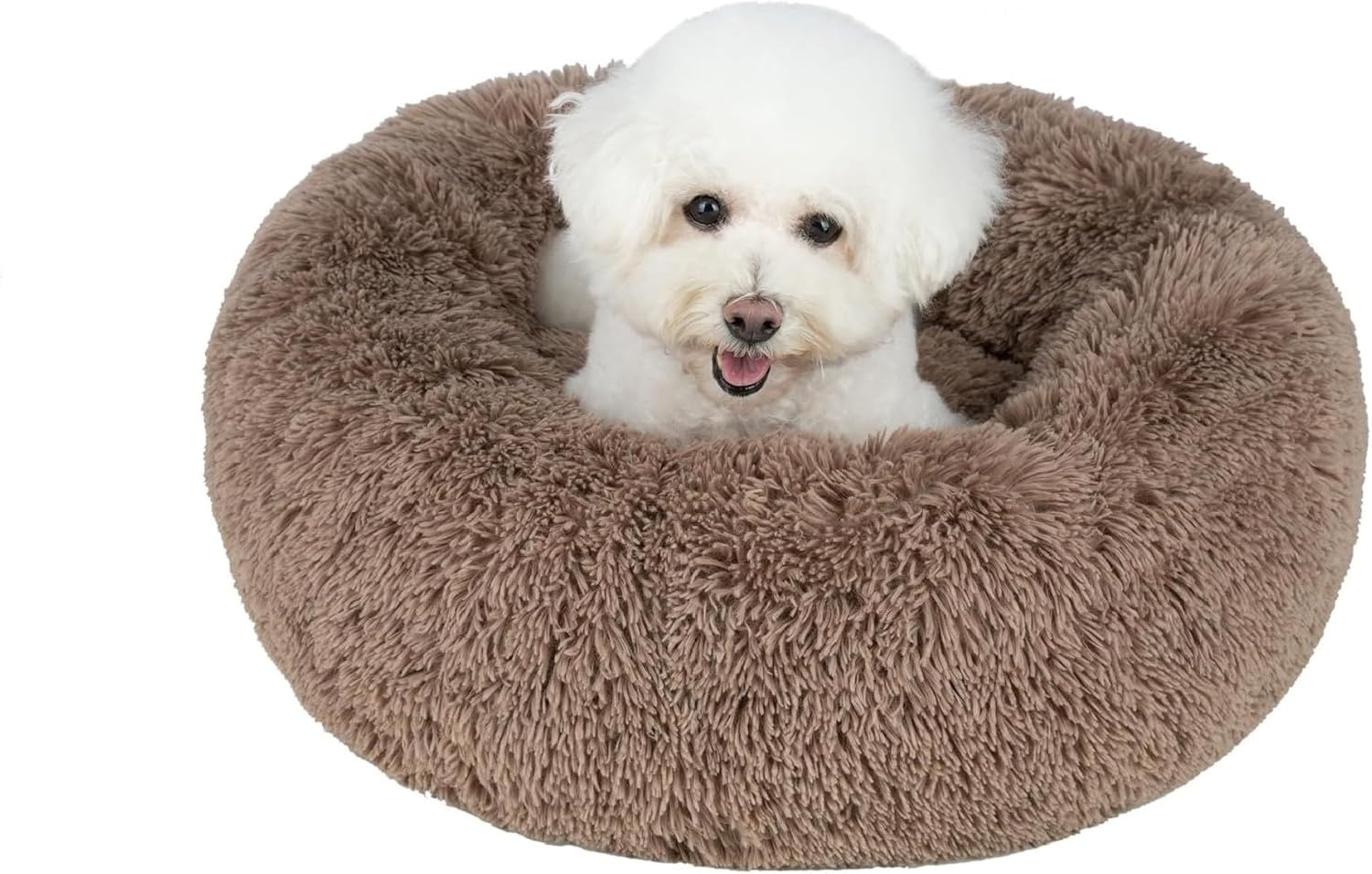 image:imageBest Pet Supplies Round Calming Dog Bed for Small Medium amp Large Dogs Plush Donut Cuddler Pet Bed wRaised Rim for Head Neck Support AntiSlip Bottom Washable Bed Pink 20 x 20 x 6Caramel
