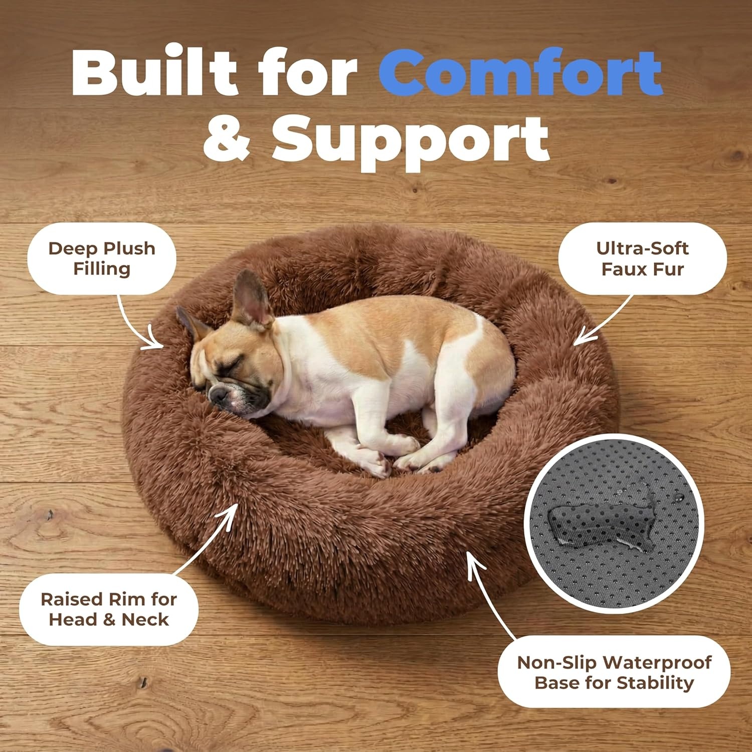 image:imageBest Pet Supplies Round Calming Dog Bed for Small Medium amp Large Dogs Plush Donut Cuddler Pet Bed wRaised Rim for Head Neck Support AntiSlip Bottom Washable Bed Pink 20 x 20 x 6Caramel