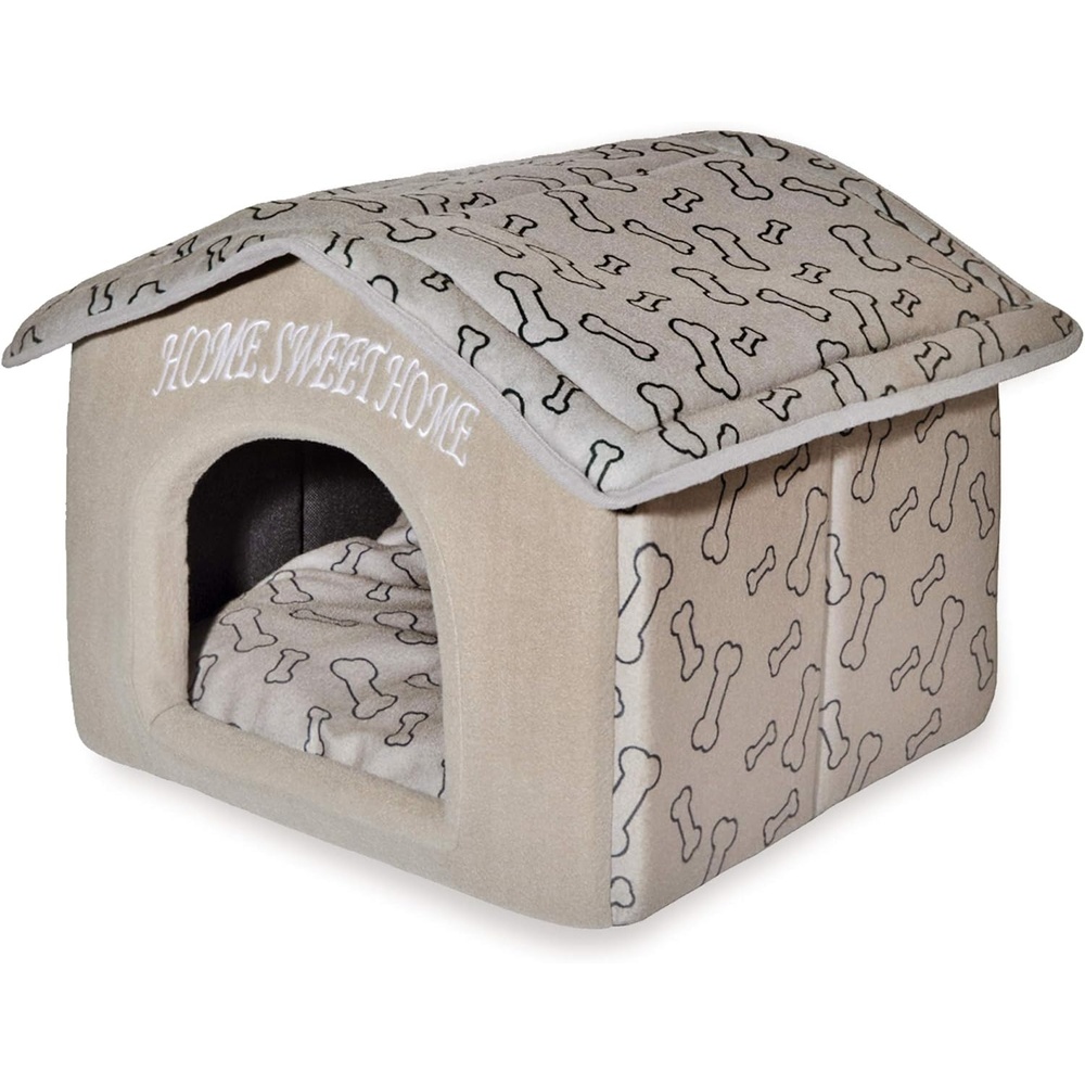 image:imageBest Pet Supplies Cat Bed for Indoor Cat Domed Tent House with Removable Pillow Covered Cat Cave for Small Dog Puppies and All Breeds of Cats Gray 17 x 15 x H14Light Brown w Bones