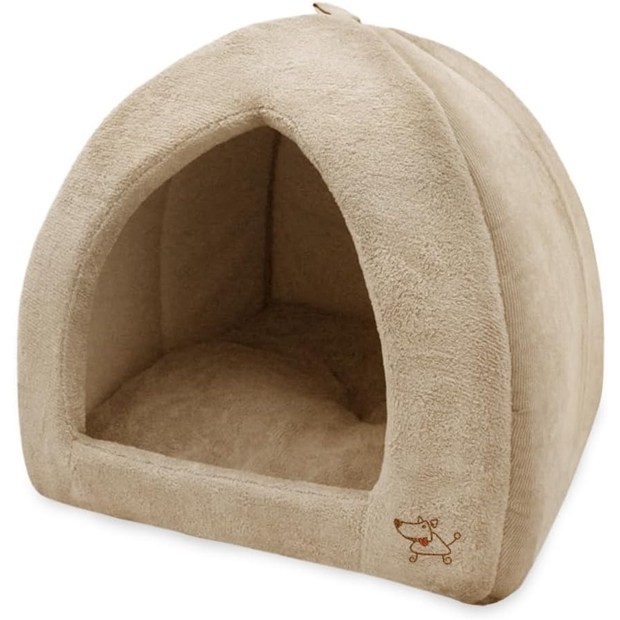 image:imageBest Pet Supplies Cat Bed for Indoor Cat Domed Tent House with Removable Pillow Covered Cat Cave for Small Dog Puppies and All Breeds of Cats Gray 17 x 15 x H14Tan