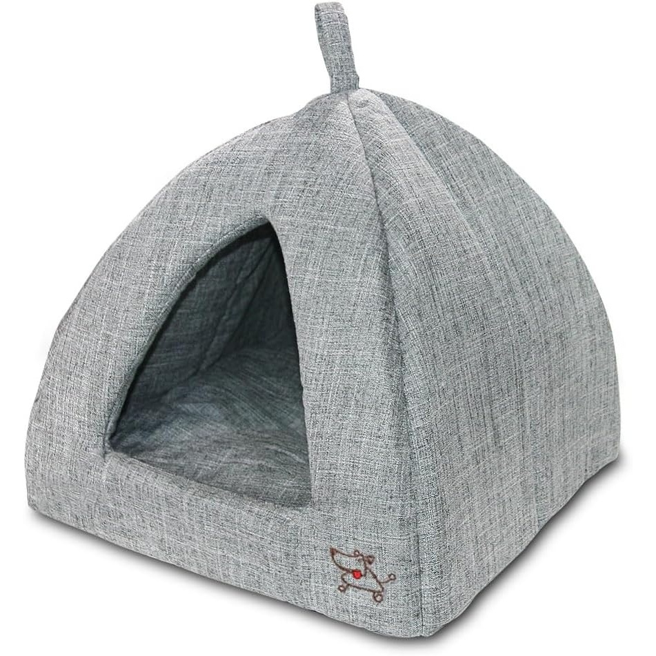 image:imageBest Pet Supplies Cat Bed for Indoor Cat Domed Tent House with Removable Pillow Covered Cat Cave for Small Dog Puppies and All Breeds of Cats Gray 17 x 15 x H14Gray Linen