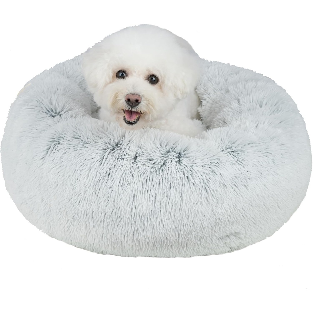 image:imageBest Pet Supplies Round Calming Dog Bed for Small Medium amp Large Dogs Plush Donut Cuddler Pet Bed wRaised Rim for Head Neck Support AntiSlip Bottom Washable Bed Pink 20 x 20 x 6Light Warm Gray