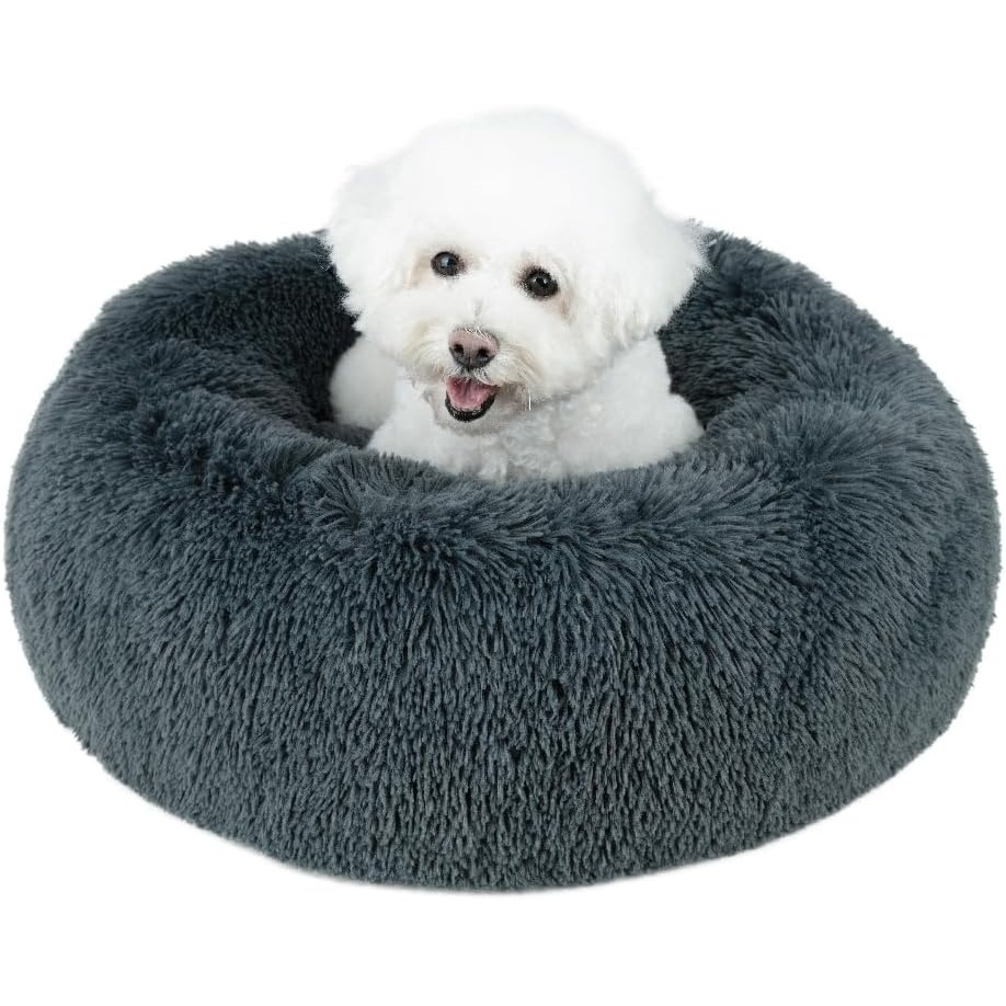 image:imageBest Pet Supplies Round Calming Dog Bed for Small Medium amp Large Dogs Plush Donut Cuddler Pet Bed wRaised Rim for Head Neck Support AntiSlip Bottom Washable Bed Pink 20 x 20 x 6Gray