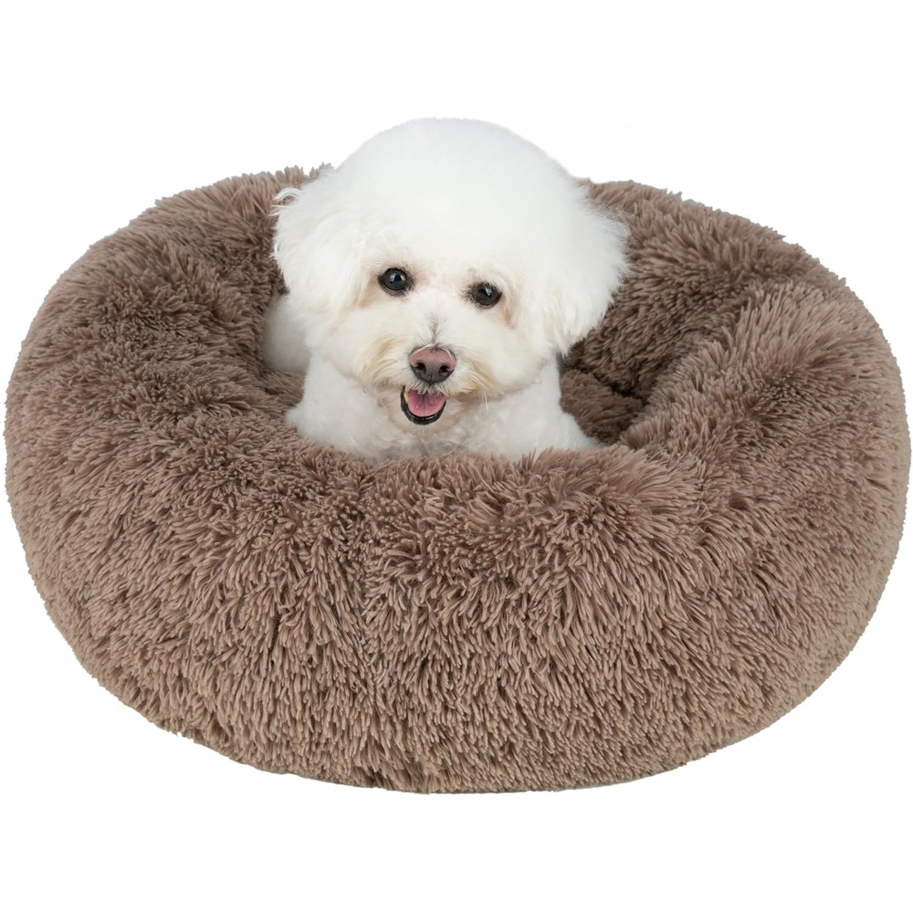 image:imageBest Pet Supplies Round Calming Dog Bed for Small Medium amp Large Dogs Plush Donut Cuddler Pet Bed wRaised Rim for Head Neck Support AntiSlip Bottom Washable Bed Pink 20 x 20 x 6Caramel