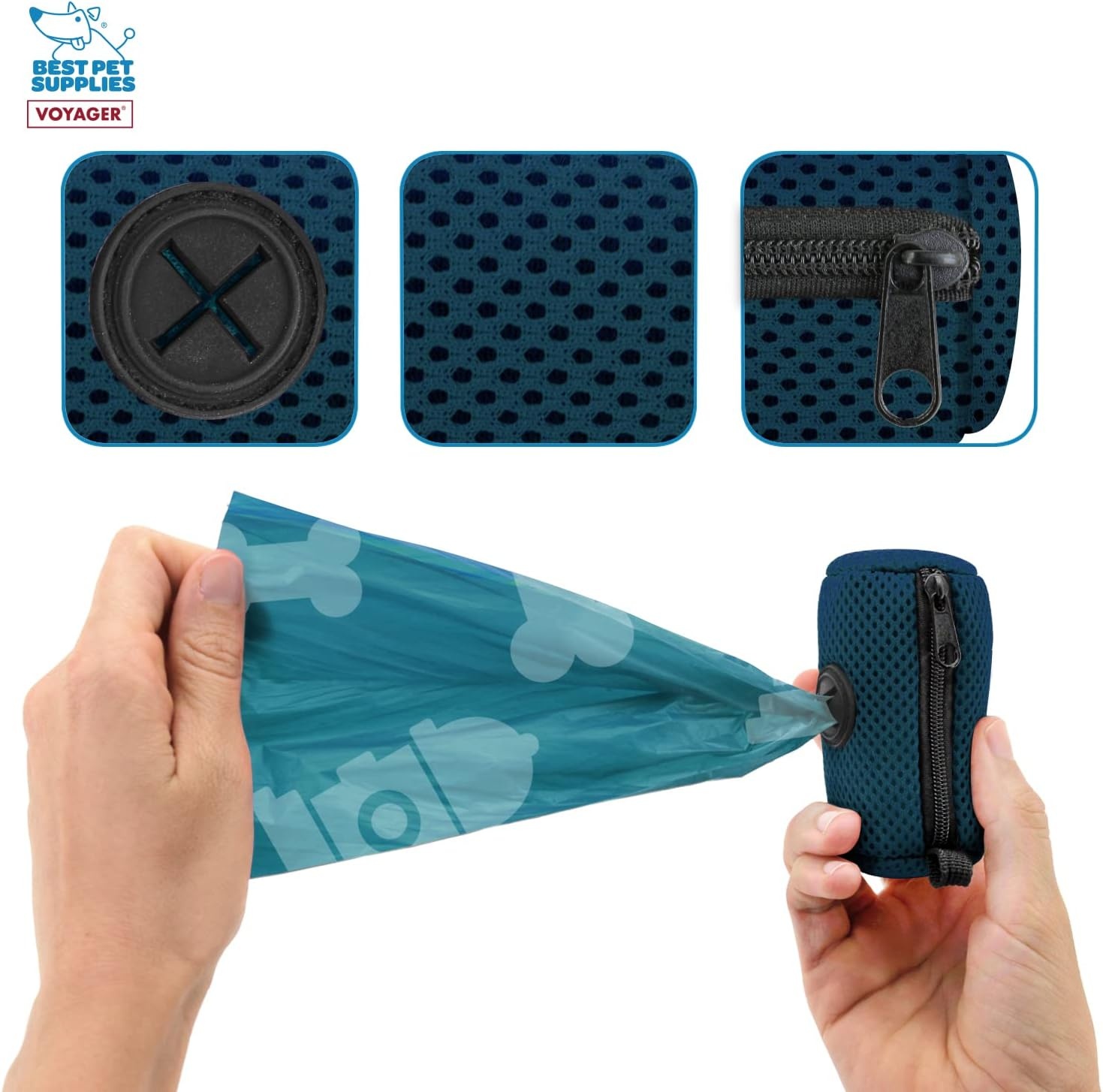 image:imageBest Pet Supplies 2Pack Dog Poop Bag Holder Leash Attachment Color Reusable Mesh Dispenser Pouch for Travel Walking Park and Outdoor Use Soft and Durable with ClipOn Mesh Baby BlueMesh Prussian Blue