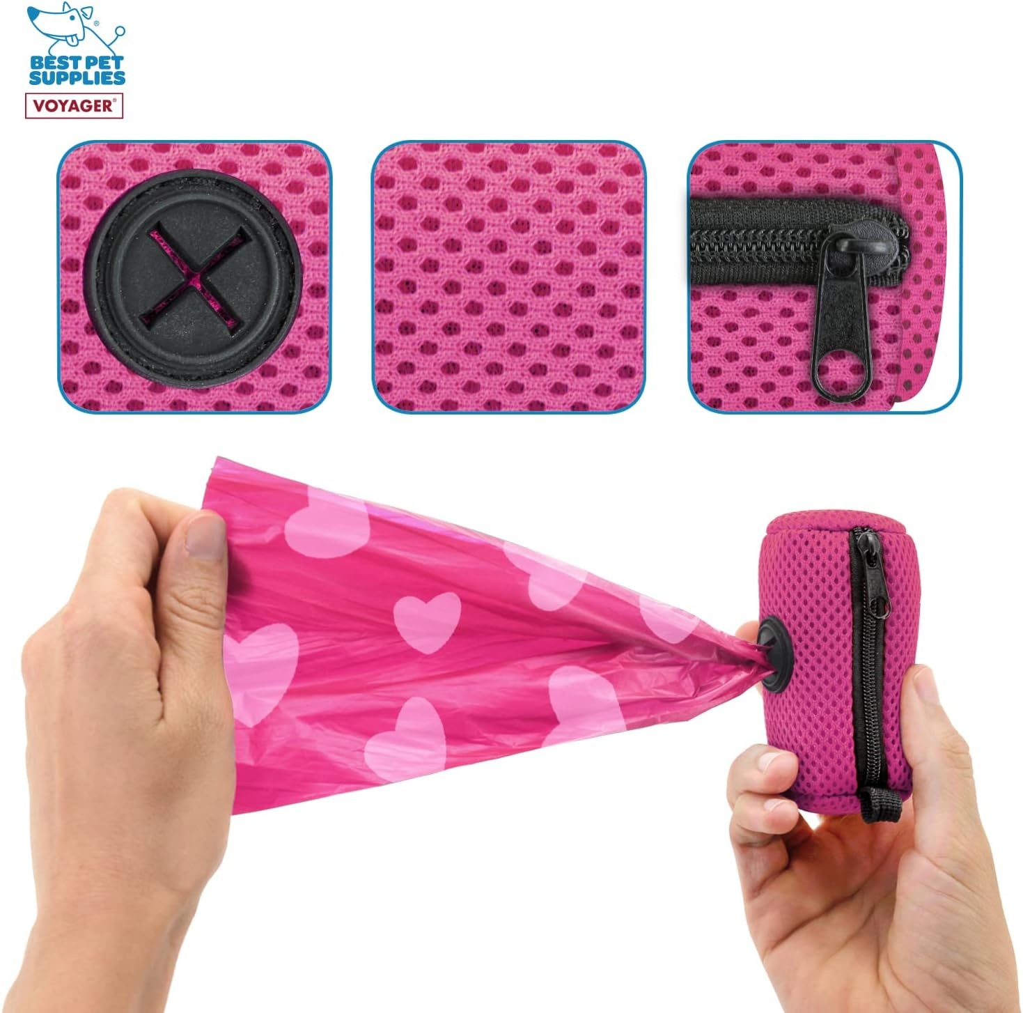 image:imageBest Pet Supplies 2Pack Dog Poop Bag Holder Leash Attachment Color Reusable Mesh Dispenser Pouch for Travel Walking Park and Outdoor Use Soft and Durable with ClipOn Mesh Baby BlueMesh Fuchsia