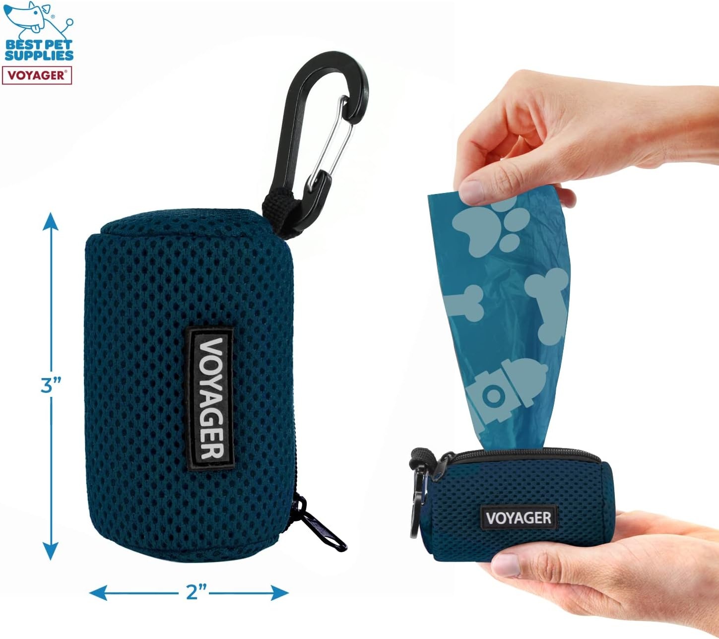 image:imageBest Pet Supplies 2Pack Dog Poop Bag Holder Leash Attachment Color Reusable Mesh Dispenser Pouch for Travel Walking Park and Outdoor Use Soft and Durable with ClipOn Mesh Baby BlueMesh Prussian Blue