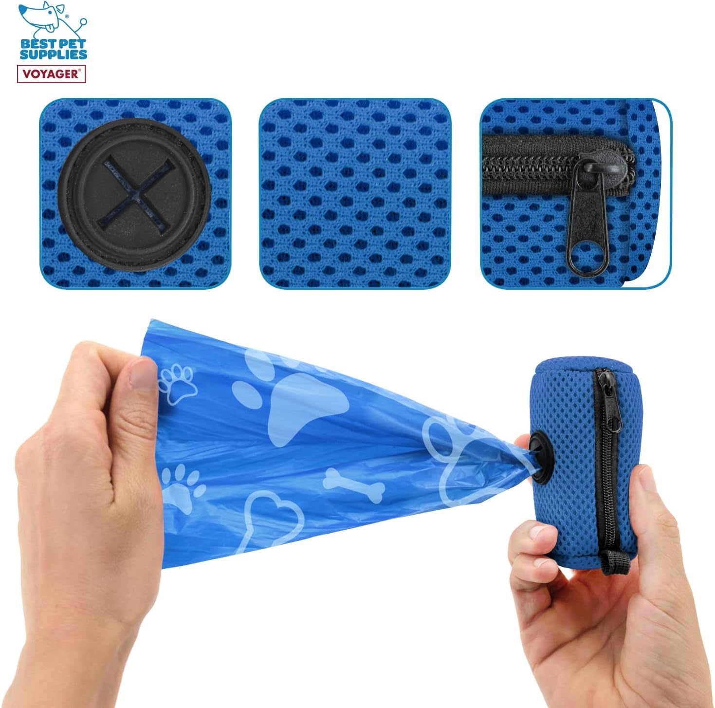 image:imageBest Pet Supplies 2Pack Dog Poop Bag Holder Leash Attachment Color Reusable Mesh Dispenser Pouch for Travel Walking Park and Outdoor Use Soft and Durable with ClipOn Mesh Baby BlueMesh Royal Blue