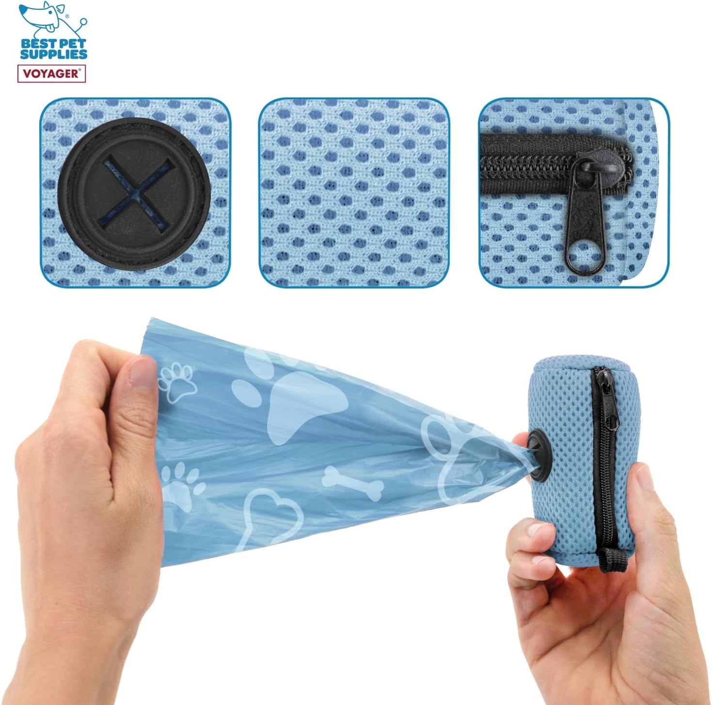 image:imageBest Pet Supplies 2Pack Dog Poop Bag Holder Leash Attachment Color Reusable Mesh Dispenser Pouch for Travel Walking Park and Outdoor Use Soft and Durable with ClipOn Mesh Baby BlueMesh Baby Blue