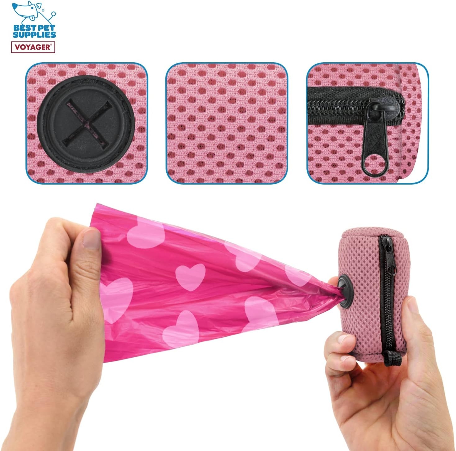 image:imageBest Pet Supplies 2Pack Dog Poop Bag Holder Leash Attachment Color Reusable Mesh Dispenser Pouch for Travel Walking Park and Outdoor Use Soft and Durable with ClipOn Mesh Baby BlueMesh Pink