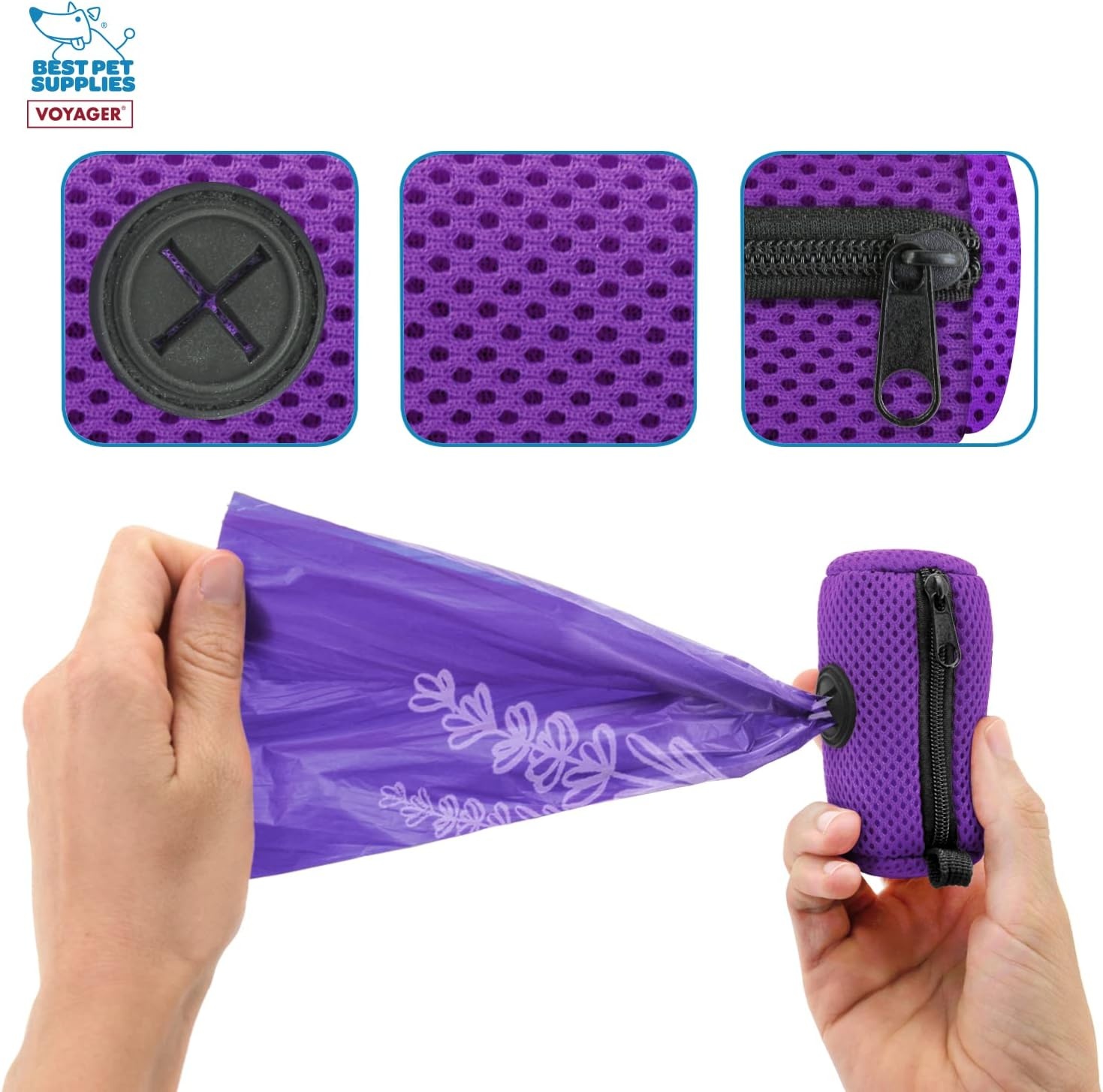 image:imageBest Pet Supplies 2Pack Dog Poop Bag Holder Leash Attachment Color Reusable Mesh Dispenser Pouch for Travel Walking Park and Outdoor Use Soft and Durable with ClipOn Mesh Baby BlueMesh Purple