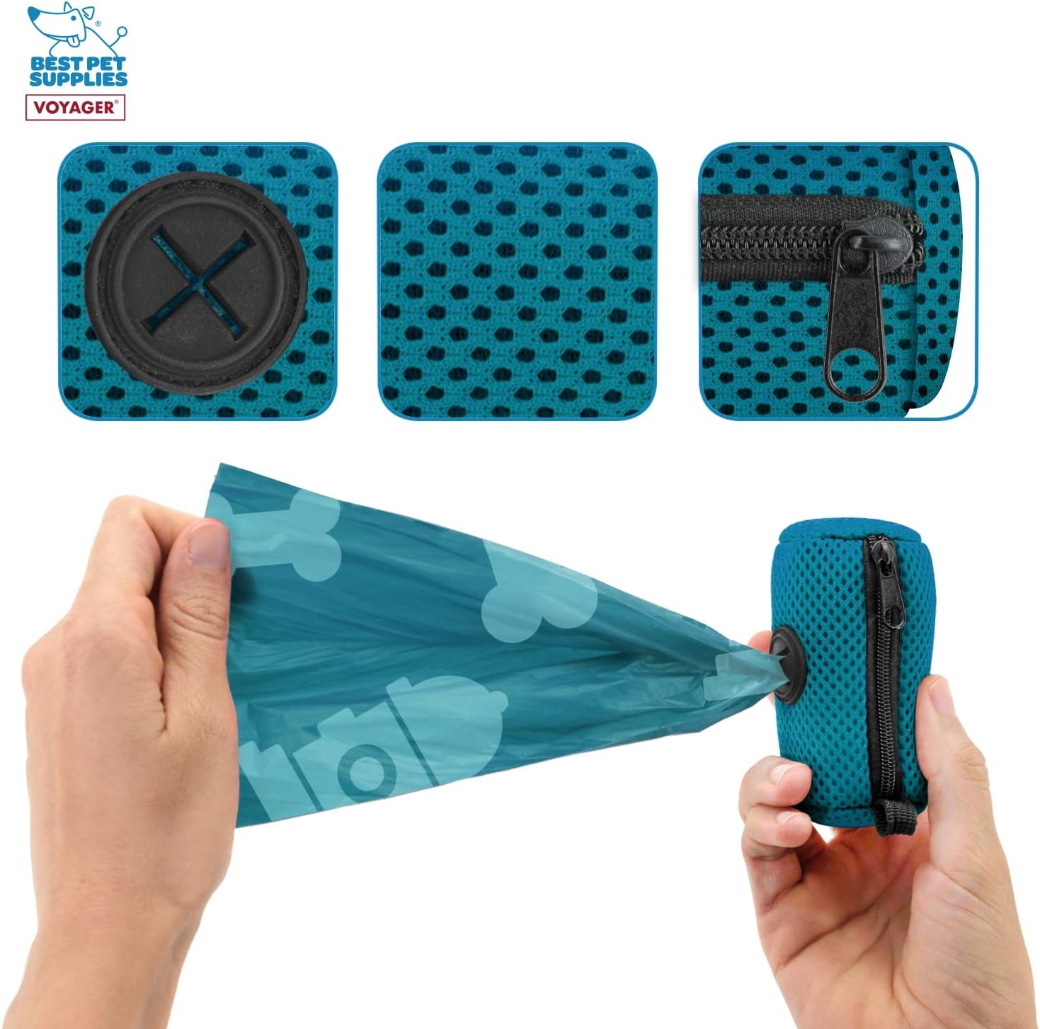 image:imageBest Pet Supplies 2Pack Dog Poop Bag Holder Leash Attachment Color Reusable Mesh Dispenser Pouch for Travel Walking Park and Outdoor Use Soft and Durable with ClipOn Mesh Baby BlueMesh Turquoise