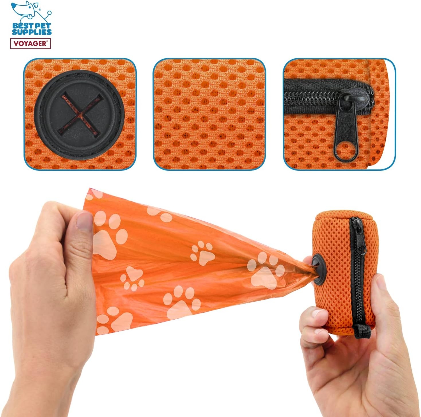 image:imageBest Pet Supplies 2Pack Dog Poop Bag Holder Leash Attachment Color Reusable Mesh Dispenser Pouch for Travel Walking Park and Outdoor Use Soft and Durable with ClipOn Mesh Baby BlueMesh Orange
