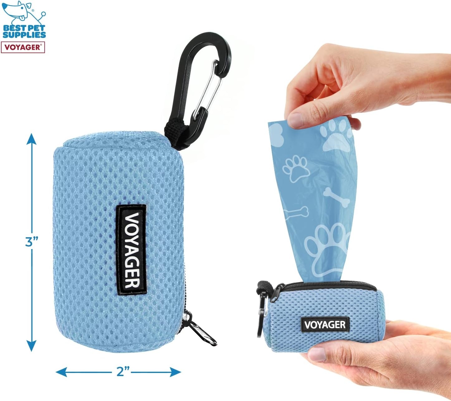 image:imageBest Pet Supplies 2Pack Dog Poop Bag Holder Leash Attachment Color Reusable Mesh Dispenser Pouch for Travel Walking Park and Outdoor Use Soft and Durable with ClipOn Mesh Baby BlueMesh Baby Blue