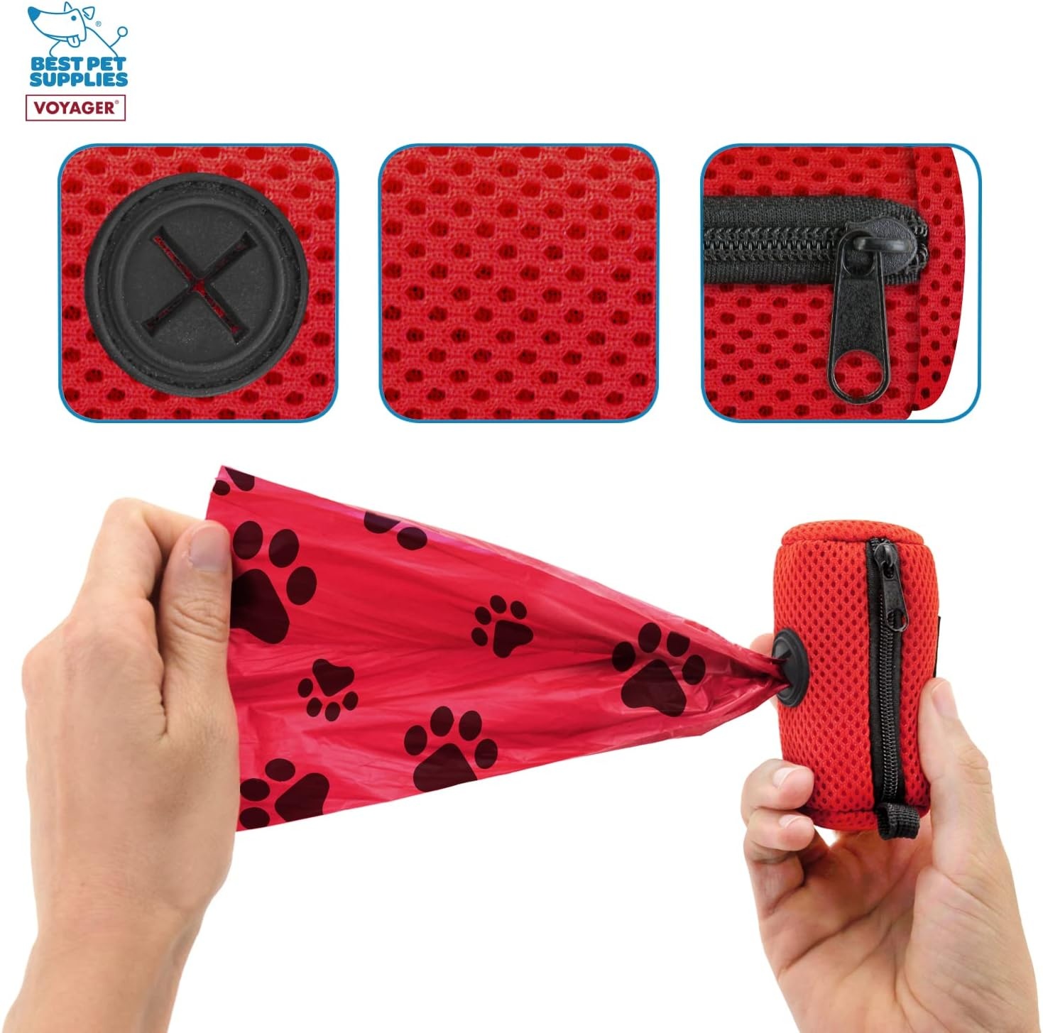 image:imageBest Pet Supplies 2Pack Dog Poop Bag Holder Leash Attachment Color Reusable Mesh Dispenser Pouch for Travel Walking Park and Outdoor Use Soft and Durable with ClipOn Mesh Baby BlueMesh Red