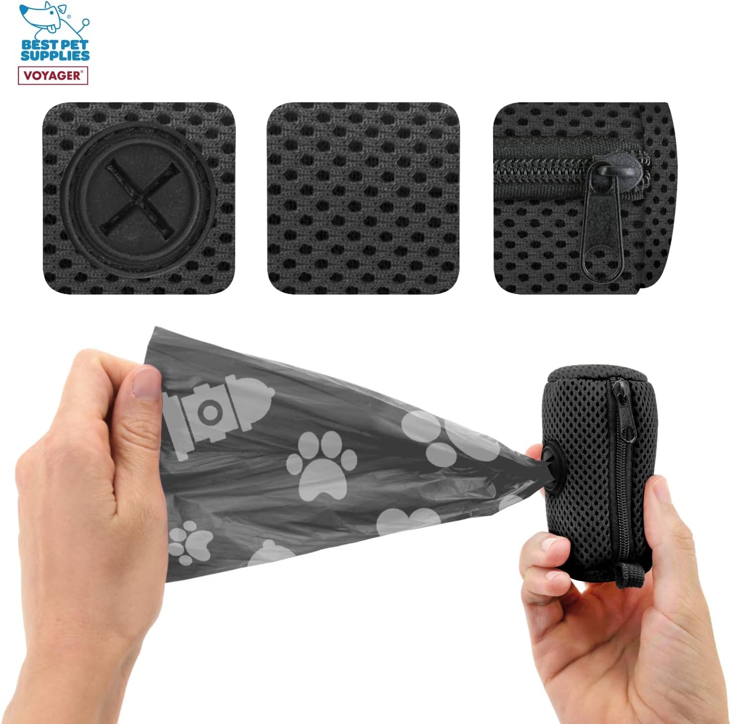 image:imageBest Pet Supplies 2Pack Dog Poop Bag Holder Leash Attachment Color Reusable Mesh Dispenser Pouch for Travel Walking Park and Outdoor Use Soft and Durable with ClipOn Mesh Baby BlueMesh Black