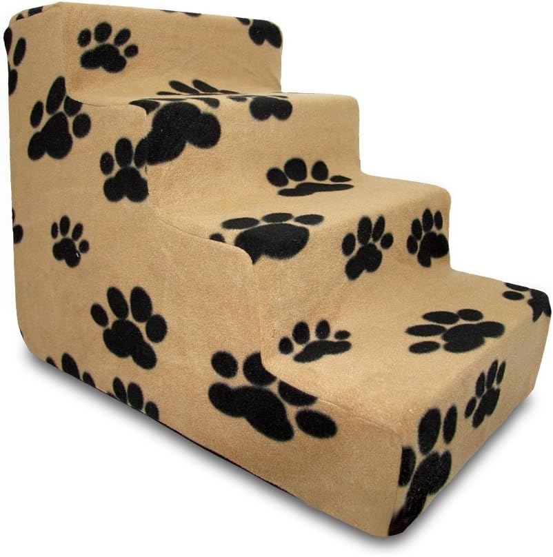 image:imageBest Pet Supplies Dog Stairs amp Steps Foam Steps for Small Dogs amp Cats NonSlip Indoor Balanced Pet Step Support Dog Ramp No Assembly Gray 5Step 225inch HeightPaw Print on Beige