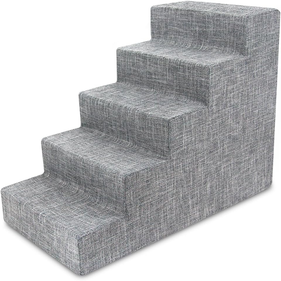 image:imageBest Pet Supplies Dog Stairs amp Steps Foam Steps for Small Dogs amp Cats NonSlip Indoor Balanced Pet Step Support Dog Ramp No Assembly Gray 5Step 225inch HeightAsh Gray Linen