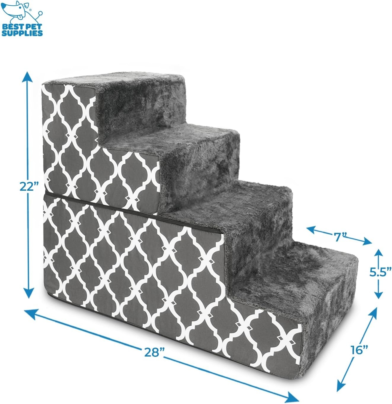 image:imageBest Pet Supplies Dog Stairs amp Steps Foam Steps for Small Dogs amp Cats NonSlip Indoor Balanced Pet Step Support Dog Ramp No Assembly Gray 5Step 225inch HeightGray Lattice Print