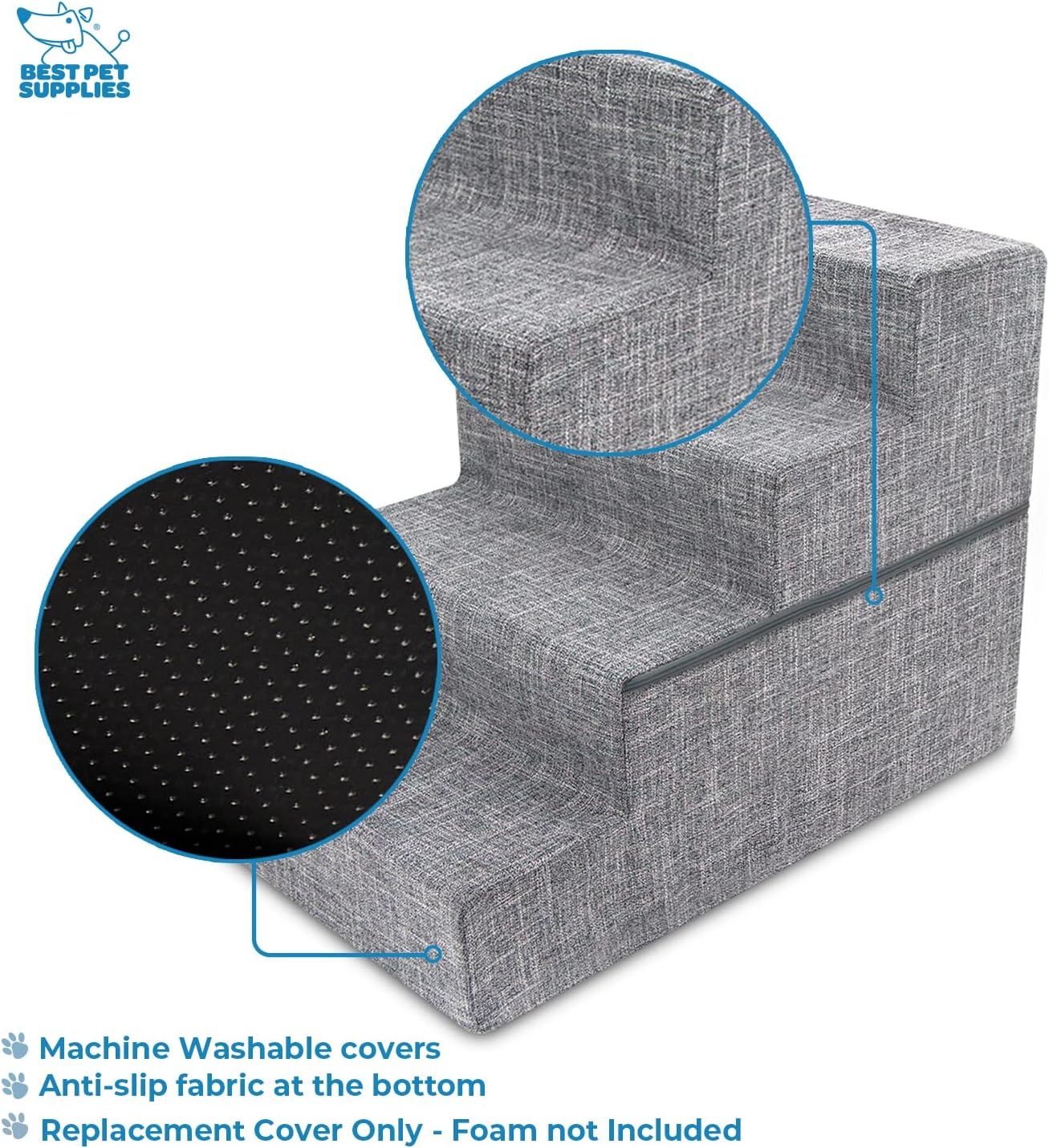 image:imageBest Pet Supplies Dog Stairs amp Steps Foam Steps for Small Dogs amp Cats NonSlip Indoor Balanced Pet Step Support Dog Ramp No Assembly Gray 5Step 225inch HeightAsh Gray Linen