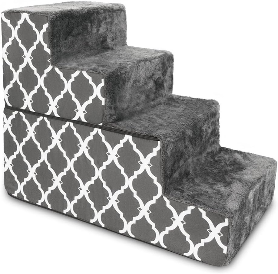 image:imageBest Pet Supplies Dog Stairs amp Steps Foam Steps for Small Dogs amp Cats NonSlip Indoor Balanced Pet Step Support Dog Ramp No Assembly Gray 5Step 225inch HeightGray Lattice Print