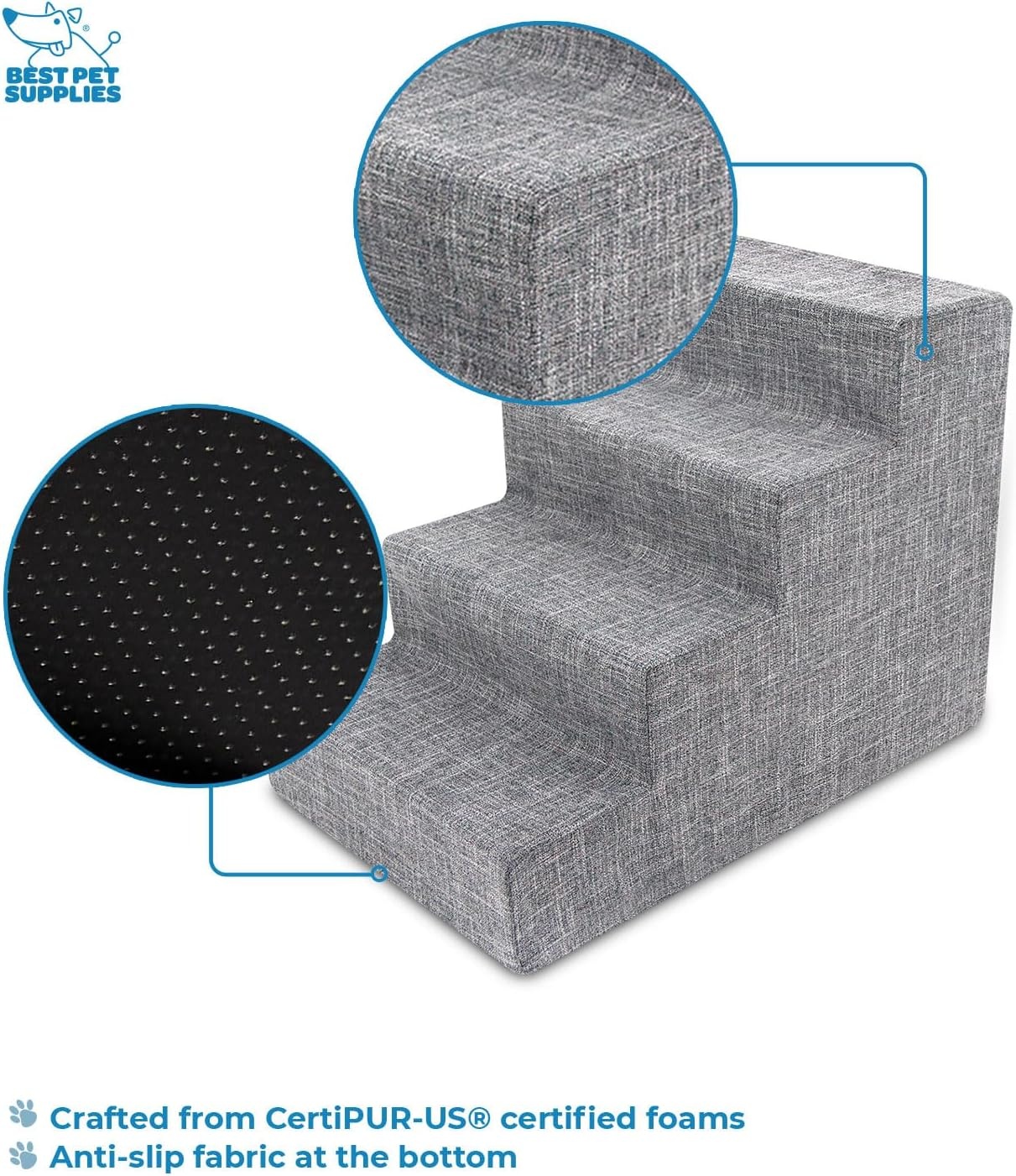 image:imageBest Pet Supplies Dog Stairs amp Steps Foam Steps for Small Dogs amp Cats NonSlip Indoor Balanced Pet Step Support Dog Ramp No Assembly Gray 5Step 225inch HeightAsh Gray Linen Vacuum Packed