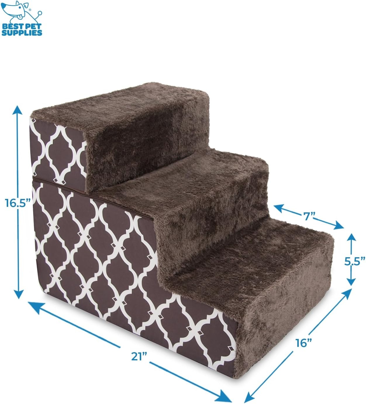image:imageBest Pet Supplies Dog Stairs amp Steps Foam Steps for Small Dogs amp Cats NonSlip Indoor Balanced Pet Step Support Dog Ramp No Assembly Gray 5Step 225inch HeightBrown Lattice Print