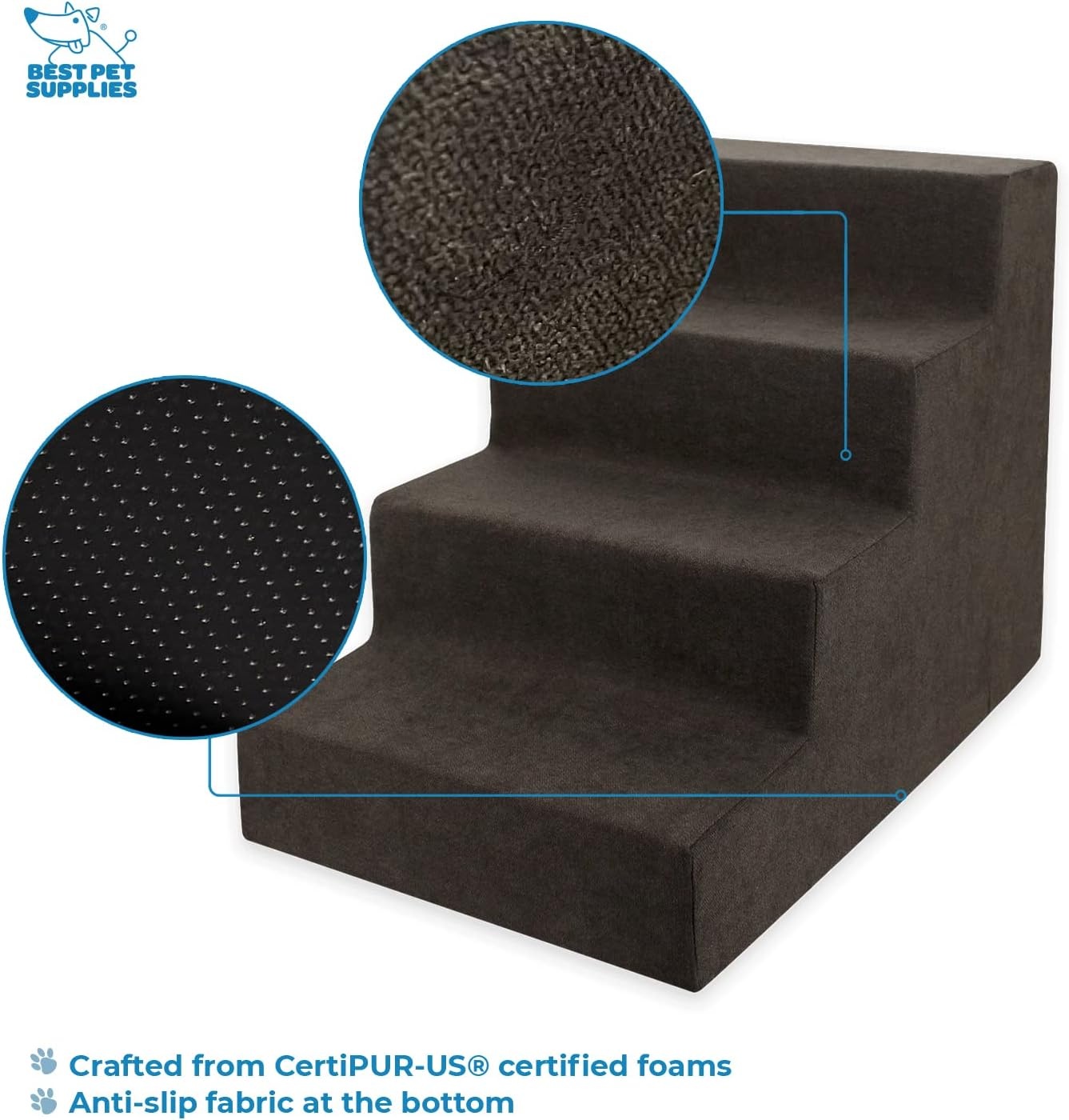 image:imageBest Pet Supplies Dog Stairs amp Steps Foam Steps for Small Dogs amp Cats NonSlip Indoor Balanced Pet Step Support Dog Ramp No Assembly Gray 5Step 225inch HeightDark Brown