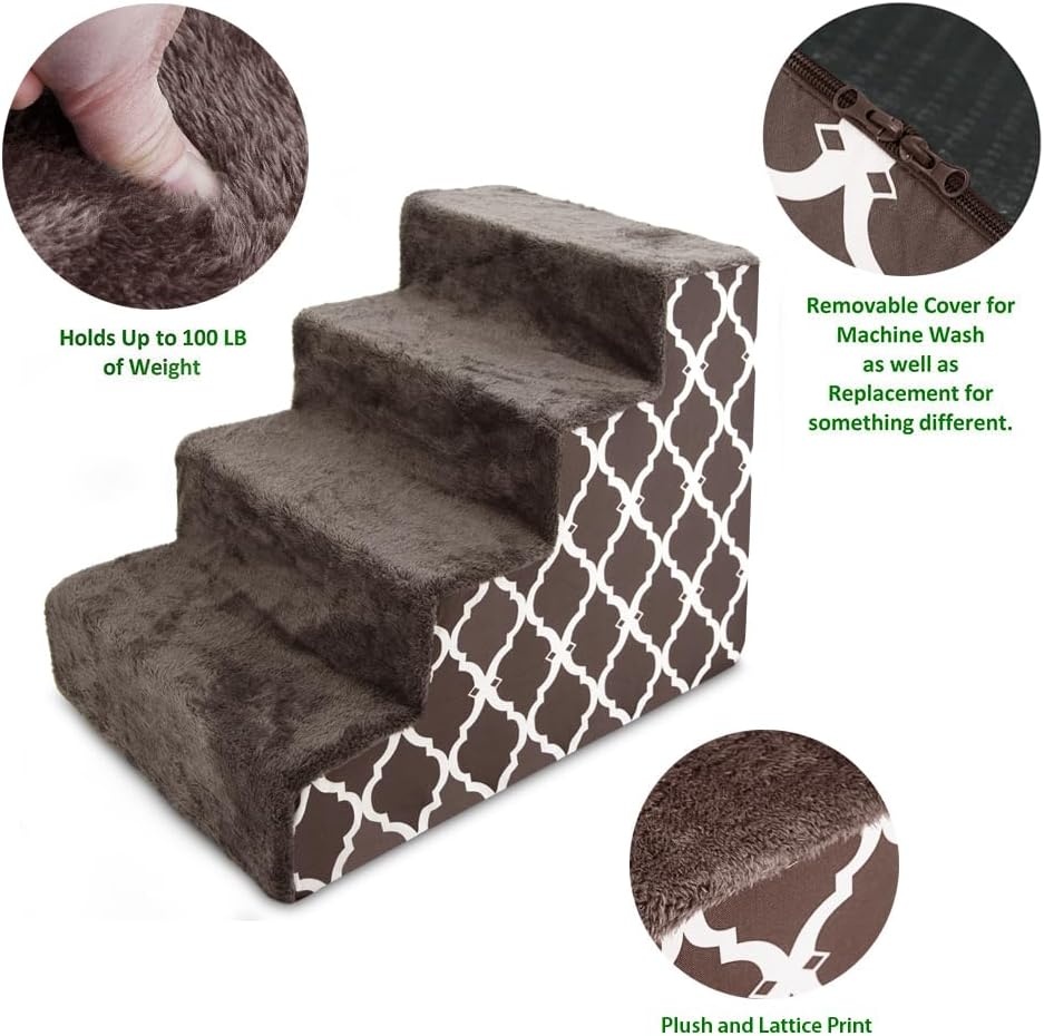 image:imageBest Pet Supplies Dog Stairs amp Steps Foam Steps for Small Dogs amp Cats NonSlip Indoor Balanced Pet Step Support Dog Ramp No Assembly Gray 5Step 225inch HeightBrown Lattice Print