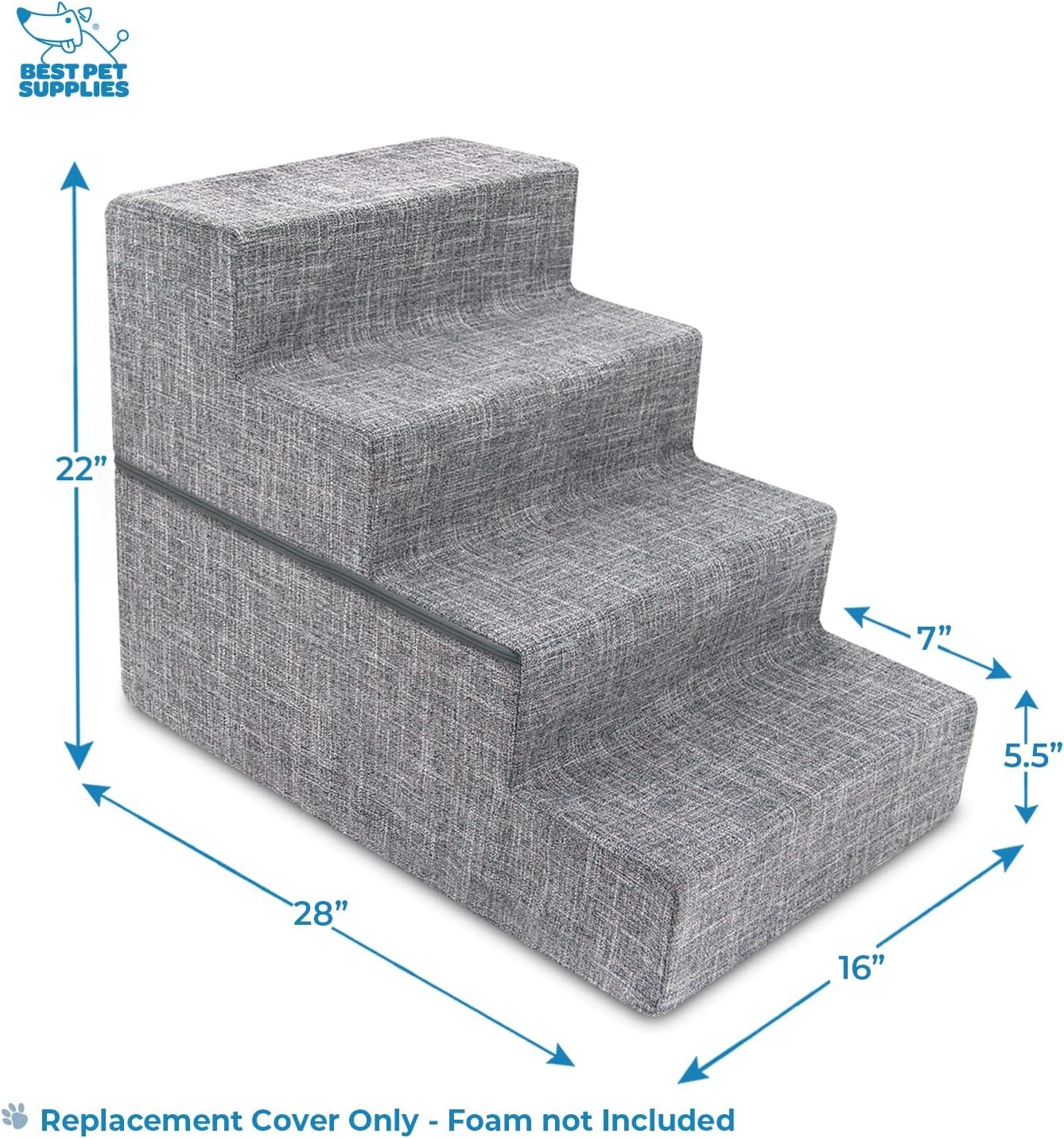 image:imageBest Pet Supplies Dog Stairs amp Steps Foam Steps for Small Dogs amp Cats NonSlip Indoor Balanced Pet Step Support Dog Ramp No Assembly Gray 5Step 225inch HeightAsh Gray Linen