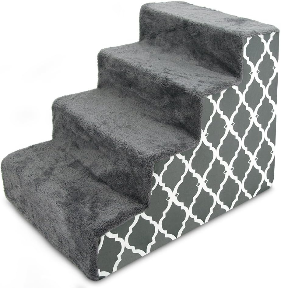 image:imageBest Pet Supplies Dog Stairs amp Steps Foam Steps for Small Dogs amp Cats NonSlip Indoor Balanced Pet Step Support Dog Ramp No Assembly Gray 5Step 225inch HeightGray Lattice Print