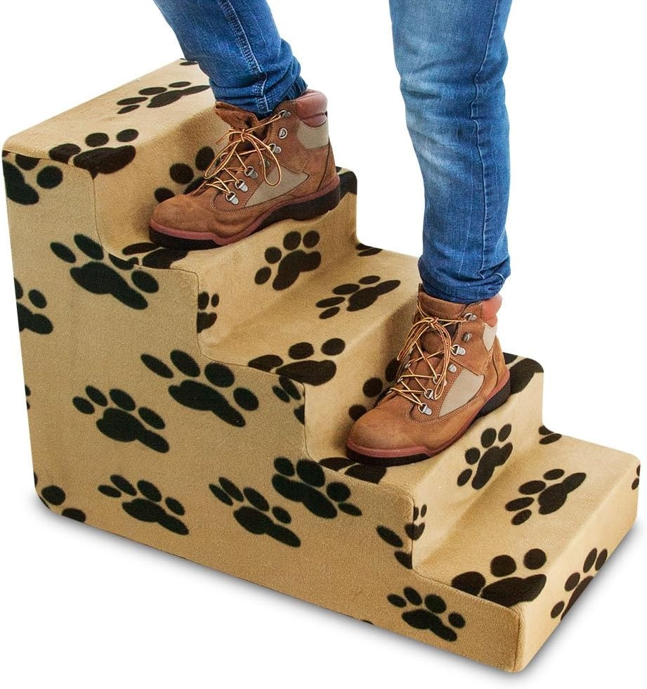 image:imageBest Pet Supplies Dog Stairs amp Steps Foam Steps for Small Dogs amp Cats NonSlip Indoor Balanced Pet Step Support Dog Ramp No Assembly Gray 5Step 225inch HeightPaw Print on Beige
