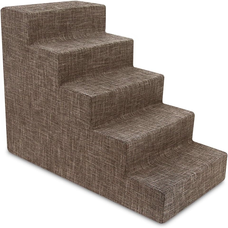 image:imageBest Pet Supplies Dog Stairs amp Steps Foam Steps for Small Dogs amp Cats NonSlip Indoor Balanced Pet Step Support Dog Ramp No Assembly Gray 5Step 225inch HeightBrown Linen